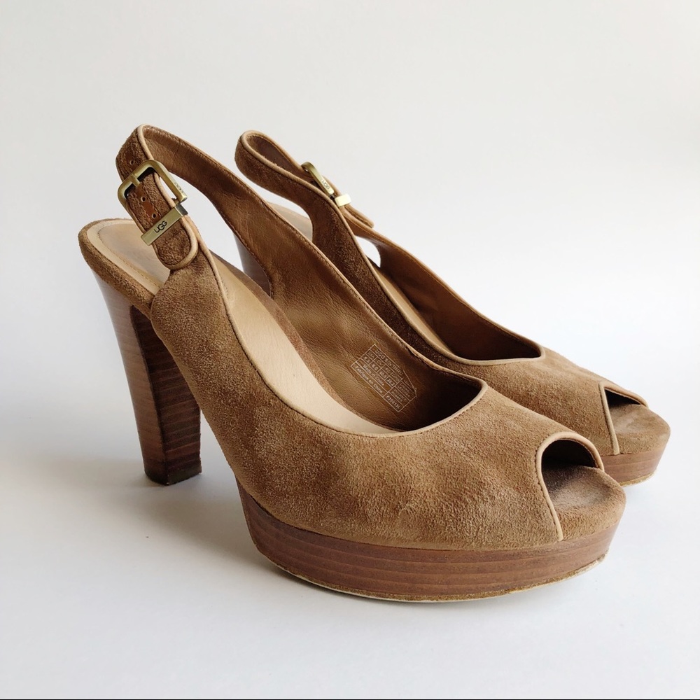 Ugg Johana Chestnut Suede Platform Pump Tan 9.5
